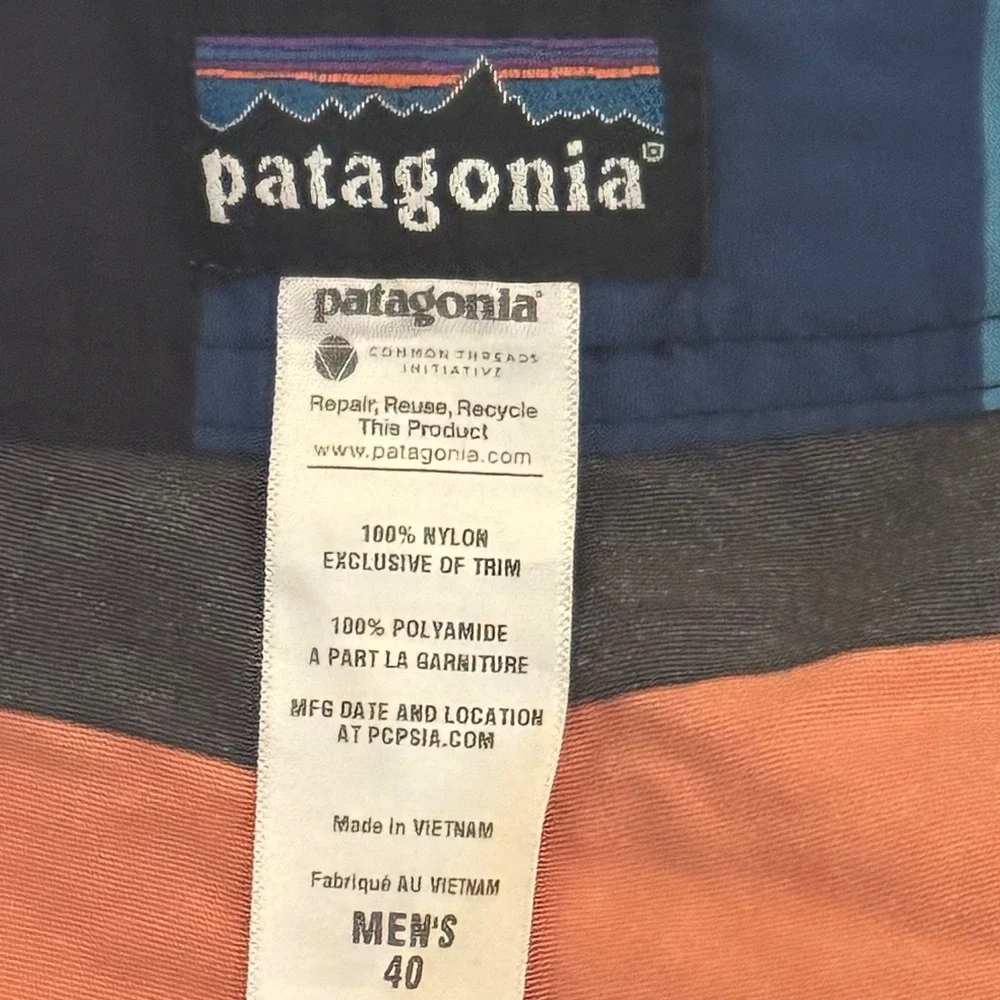 Patagonia Mens Striped Board Shorts Orange Blue Tan Size 40 Swim Trunks 86610
